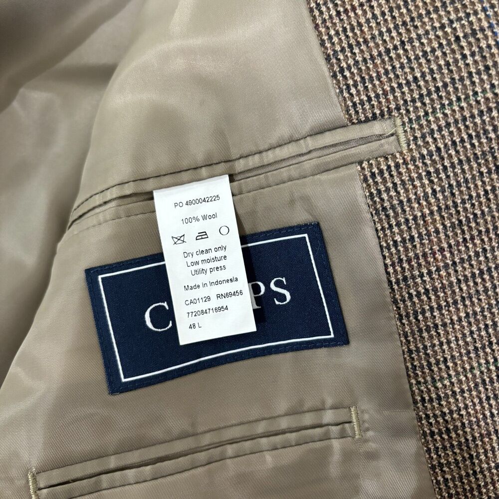 Chaps Ralph Lauren Men's Brown Check 100% Wool Sport Coat Blazer 48L 2-Button - Picture 10 of 14